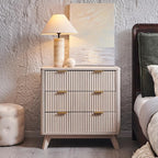 T4TREAM Fluted 3 Drawer Dresser, 32" Tall Modern Chest of Drawers, Curved Profile Design, Wood Drawer Organizer for Bedroom, Living Room, Hallway, Entryway, White Alder