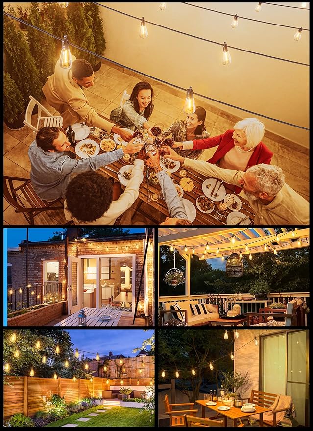 Brightown Solar String Lights Outdoor Waterproof 75FT with 35 Shatterproof ST38 LED Bulbs, 2700K Solar Lights Outdoor with Remote, Solar String Lights for Outside, Camping, Yard, Party Decor