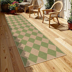 Lahome Checkered Green Runner Rug, 2x8 Carpet Runners for Hallway 8ft Non Slip Entryway Rug, Farmhouse Checkerboard Non Shedding Kitchen Mats for Floor Laundry Corridor