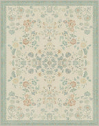 GENIMO 8x10 Area Rugs for Living Room, Machine Washable Non Slip Vintage Rugs, Low Pile Lightweight Chenille Print Rug for Bedroom, Dining Room, Home Office, Beige/Green