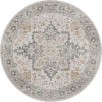 GENIMO 4FT Round Area Rugs for Living Room, Circle Rugs Machine Washable Low Pile, Chenille Non Slip Vintage Rug for Bedroom, Dining Room, Home Office, Light Taupe Brown