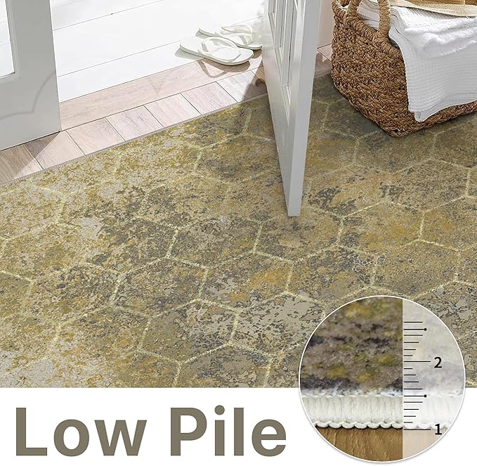 Area Rugs 8x10 for Living Room Bedroom, Modern Abstract Honeycomb Geometric Design, Machine Washable Rug, Large Soft Low Pile Floor Cover with Non Slip Backing for Dining Room, Brown/Tan