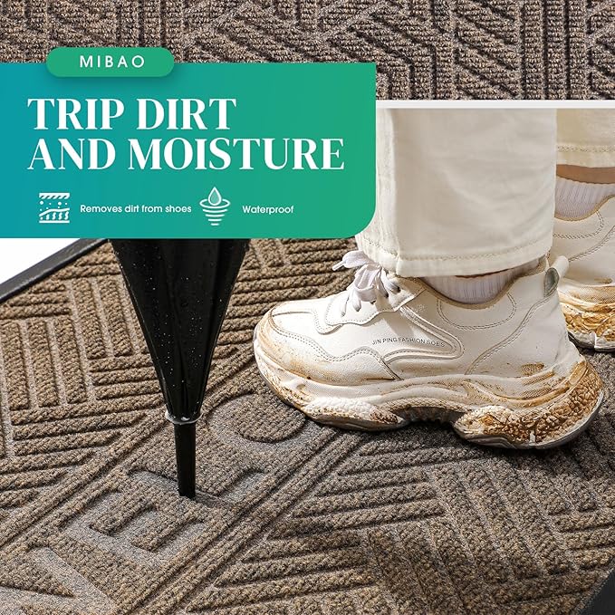 Mibao Front Door Mat Outside Entrance, Durable Outdoor Indoor Mat, Low Profile Heavy Duty Doormat, Non-Slip, Traps Dirt and Moisture, Easy Clean Patio Porch Entryway Mat, 29.5" x 17", Brown