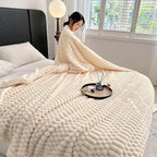 UKELER Sherpa Bed Blankets 80 × 90 inch, Ultra Soft Queen Size Throw Blanket for All Season, 470 GSM Cozy Plush Striped Fleece Blanket for Bedroom Living Room Dorm Hostel Sofa Camping, Off White