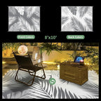 GENIMO Outdoor Rug 8' x 10' Waterproof for Patios Clearance, Reversible Outdoor Plastic Straw Camping Rug Carpet with LED String Light, Area Rugs Mats for RV, Camper, Deck, Balcony, Porch, Grey&White