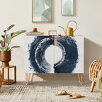 SIGNWIN Sideboard Buffet Cabinet, Kitchen Storage Cabinet with 2 Doors, Geometric Dark Paint Stroke Ring Geometry Nordic, Cupboard Console Table for Dining Room - 35" L x 18" W x 29" H