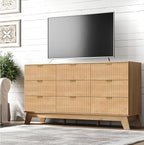 Fluted 9 Drawer Dresser, 57.1" Wide Modern Boho Chest of Drawers, Wooden Storage Dresser TV Stand for Bedroom, Living Room, Closet, Hallway, Curved Profile Design