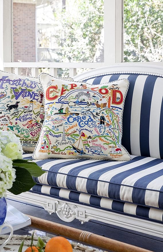 Catstudio Cape Cod Embroidered Pillow - U.S. City Souvenir Decorative Throw Pillow with Original Artwork for Cape Cod Lovers, Travel Souvenir