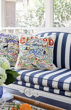 Catstudio Cape Cod Embroidered Pillow - U.S. City Souvenir Decorative Throw Pillow with Original Artwork for Cape Cod Lovers, Travel Souvenir