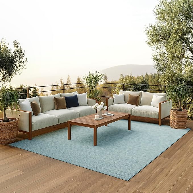 Nourison Positano Indoor-Outdoor Aqua 9' x 12' Area Rug, Easy Cleaning, Non Shedding, Bed Room, Living Room, Dining Room, Backyard, Deck, Patio (9x12)