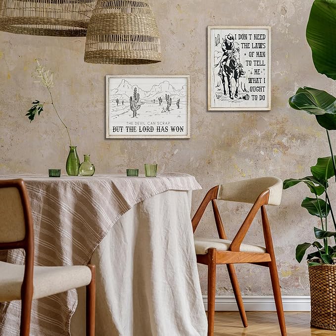 Putuo Decor Bohemian Western Wall Decor, Artistic Cowboy Prints, Square Wall Pediments for Living Room and Hallway (Cactus)