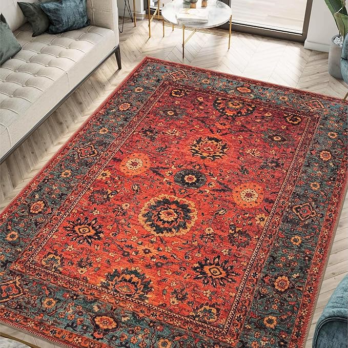 Keen Home Design 8x10 Rug - Machine Washable Area Rug with Non-Slip Backing, Ideal for Living Room, Dining Room, Bedroom - Vintage, Easy Clean, Durable, Low Pile Rug - (8' x 10')