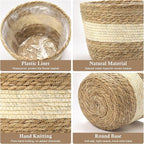 Athaliah Plant Basket, 3 PCS Plant Baskets Indoor with Plastic Liner, Water Hyacinth and Corn Stalk Woven Planters Flower Basket, Planter Basket for Rustic Home Floor Potted Pots Decor