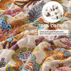 Boho Throw Blanket for Bed, Lightweight Reversible Summer Quilt, Cotton Blanket, Queen Size Boho Floral Bird Colorful Retro Quilt Ultra Soft Reversible Gauze Blanket for All Season, 80"x90"