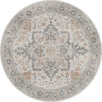 GENIMO 5FT Round Area Rugs for Living Room, Circle Rugs Machine Washable Low Pile, Chenille Non Slip Vintage Rug for Bedroom, Dining Room, Home Office, Light Taupe Brown