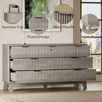 57" Long Dresser for Bedroom, 7-Drawer Fluted Chest, Wide Wood Storage Dresser with Metal Slides and Handles, Stable Base, Modern Clothes Organizer for Primary Suite, Guest Room, Nursery