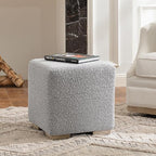 KINWELL 18.5" Wide Modern Square Boucle Upholstered Ottoman with Solid Wood Legs, Cube Ottoman Multi-Functional Sofa Footrest, Extra Seating for Living Room, Bedroom, Fully Assembled (Black and White)