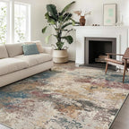 Area Rugs 6x9 Machine Washable Area Rugs for Living Room Bedroom Dining Room, Large Modern Abstract Colorful Soft Rugs, Indoor Low Pile Carpet with Non Slip Rubber Backing, Multi Beige