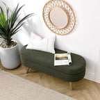 Oval Storage Bench 43.5" Linen Fabric Upholstered Entryway Bench with Solid Wood Legs Ottoman Bench Indoor Bench for Living Room/Bedroom/End of Bed/Entryway (Dark Green)