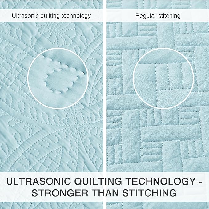 Love's cabin California King Size Quilt Set Spa-Blue Bedspreads - Soft Summer Lightweight Polyester Bedspread- Modern Style Coin Pattern Coverlet for All Season - 3 Piece (1 Quilt, 2 Pillow Shams)