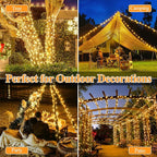 2 Pack Solar String Lights Total 480LED 158FT, IP67 Waterproof String Lights for Outside with 8 Modes, Upgraded Solar Panel Fairy Lights for Garden Party Wedding Decorations (Warm White)