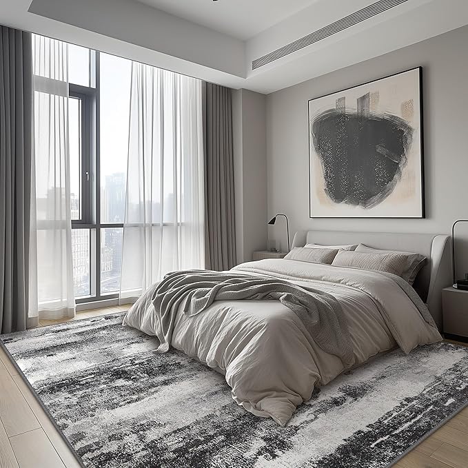 Area Rugs 8x10 for Living Room Bedroom Machine Washable Modern Abstract Soft Dark Large Rugs with Non Slip Backing, Floor Carpet for Dining Room