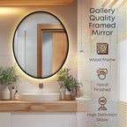 OVALCREST - Oval Wooden Beveled Wall Mirror for Home Decor, Bathroom, Vanity, Bedroom, Living Room, Hallway - London Style (Matte Black) 21.1 x 25.1