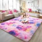6x9 Fluffy Fuzzy Area Rug for Living Room Bedroom, Ultra Soft Large Living Room Rugs, Non Slip Thick Shag Rug for Dorm, Kids Girls Boys Rug for Home Decor Aesthetic, Dark Rainbow