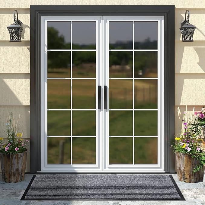 Yimobra Front Door Mat Outdoor Indoor Entrance, 100% Waterproof All-Season All Weather Doormat, Welcome Matt Outside Entry, Non Slip, Low Profile, Heavy Duty Patio Porch Floor Mats,47 x 24,Gray White