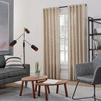 MODE Industrial Room Darkening Collection 1 1/8” diameter Industrial Curtain Rod Set with Steel Wall Mounted Expandable Curtain Rod, Blocks Light, Fits 72” to 144” Windows, Matte Black