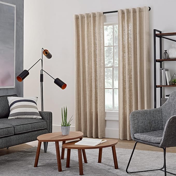 MODE Industrial Room Darkening Collection 1 1/8” diameter Industrial Curtain Rod Set with Steel Wall Mounted Expandable Curtain Rod, Blocks Light, Fits 72” to 144” Windows, Matte Black