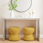 VANOMi Multi-Functional Boucle Ottoman, Vanity Stool Chair, Sturdy Rotating Wooden Footstool, Suitable for Living Room, Bedroom, and Entryway, Without Installation, Swivel, Yellow