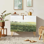 SIGNWIN Sideboard Buffet Cabinet, Kitchen Storage Cabinet with 2 Doors, Rustic Countryside Green Hill, Cupboard Console Table for Dining Room - 35" L x 18" W x 29" H