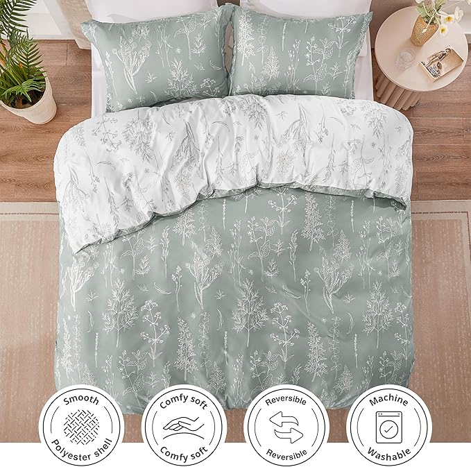 Love's cabin Grey Twin Comforter Set - Twin XL Size Comforter Set Dorm Bedding, 2 Pieces Cute Floral Bedding, Soft Reversible Flowers Comforter, 1 Comforter & 1 Pillow Sham