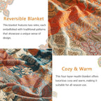 Boho Throw Blanket for Couch Sofa Bed, 100% Cotton Woven Quilt with Tassel 60”x80”, Super Soft Muslin Blanket with Floral Printed, Decorative Reversible Bed Blanket/Cover for All Seasons