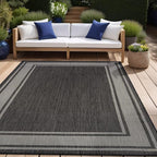 Beverly Rug Outdoor Rug 8x10 Modern Bordered Area Rugs for Indoor and Outdoor Patio Deck Porch Garden Waterproof Weather Sun Resistant Washable Outside Carpet (8 x 10 Dark Gray)