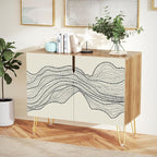 SIGNWIN Sideboard Buffet Cabinet, Kitchen Storage Cabinet with 2 Doors, Duotone Black Geometric Landscape, Cupboard Console Table for Dining Room - 35" L x 18" W x 29" H