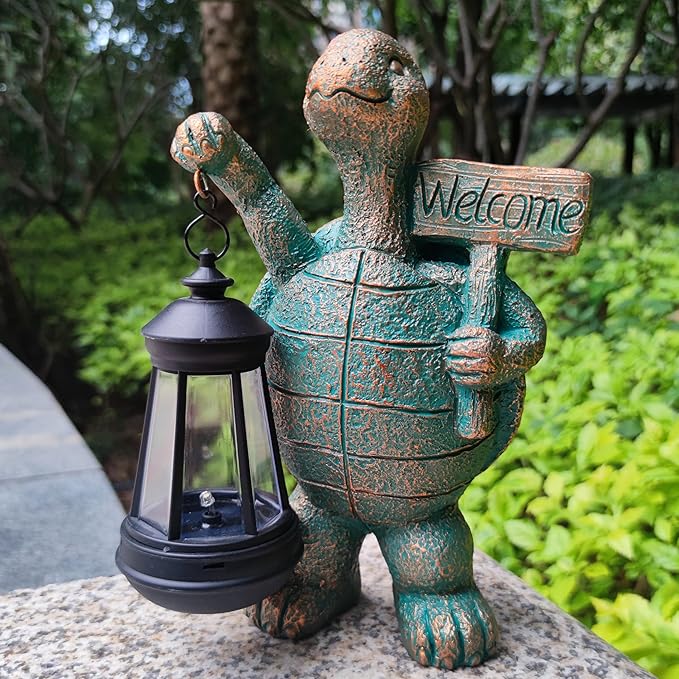 Turtle Garden Statue Outdoor Décor with Solar Lights Lantern,Turtle Solar Light Figurines Outside Decorations for Yard，Lawn,Patio, Balcony, Unique Housewarming Gifts