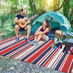 Outdoor Plastic Straw Rug 9x18 Waterproof Outside Rug, Large Modern Striped Reversible Floor Mats, Foldable & Lightweight Camping Carpet for Patio, Porch, Deck, Backyard, Balcony, Red Blue White