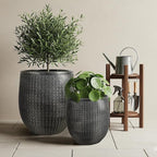 Worth Garden Large Round Planters Set of 2 (14.5"x17.5" & 12" x15“) - Lightweight Magnesium Oxide Cement Plant Pot with Texture - Concrete Look with Drainage Hole – Indoor & Outdoor Use - Black Gold
