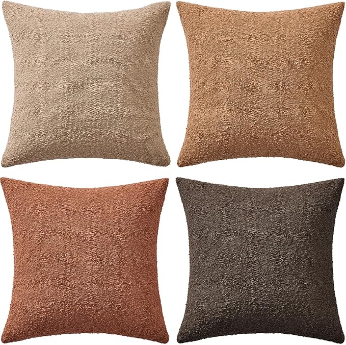MIULEE Pack of 4 Decorative Textured Boucle Throw Pillow Covers 18x18 Inch Rustic Accent Solid Pillow Cases Soft Couch Cushion Covers for Modern Farmhouse Boho Chair Sofa Bed Livingroom Home Decor