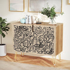 SIGNWIN Sideboard Buffet Cabinet, Kitchen Storage Cabinet with 2 Doors, Geometric Floral Botanical, Cupboard Console Table for Dining Room - 35" L x 18" W x 29" H
