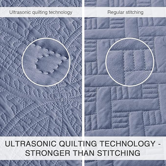 Love's cabin Quilts for Full Bed Blue Bedspreads Bedding Set - Summer Lightweight Bedspread Comforter - Coin Pattern Bedding Coverlet for All Season - 3 Pieces (1 Quilt, 2 Pillow Shams)