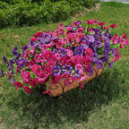 HyeFlora Artificial Flowers for Outdoors Fake Plants Outside Decoration, 12 Bundles Silk Colorful Morning Glory with Eucalyptus UV Resistant Realistic Faux Flowers for Planter Porch Patio Yard Garden