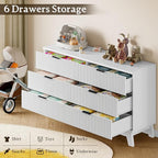 53" Long Dresser for Bedroom, 6-Drawer Dresser with Fluted Fronts, Wide Wood Chest of Drawers, Smooth Metal Slides, Stable Base, Modern Clothes Storage Cabinet for Living Room, Hallway