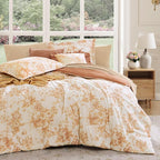 Full Comforter Set -7 Pieces Autumn Leaf Floral Comforter Set for All Seasons, Bed in a Bag Full with Botanical Flowers Comforter, Sheets, Pillowcases & Shams