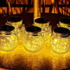 Cooo 6 Pack Crackle Glass Solar Lantern with 30 LED Firefly Lights– Waterproof Outdoor Hanging Lamp 215% Larger Solar Panel, Anti-Rust Lids Decorative Lighting for Garden Patio Table