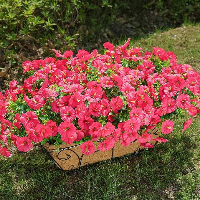 HyeFlora Artificial Flowers for Outdoors Fake Plants Outside Decoration, 12 Bundles Silk Hot Pink Morning Glory UV Resistant Look Real Faux Flowers for Planter Front Door Porch Patio Yard Gardens Home