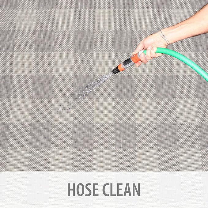 CAMILSON Outdoor Rug - Modern Area Rugs for Indoor and Outdoor Patios, Kitchen and Hallway mats - Easy Cleaning Non Shedding Washable Outside Carpet (5x7, Buffalo - Grey/White)