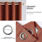 MIULEE Linen Curtains for Bedroom 100% Blackout Thermal Insulated Burnt Orange Grommet Room Darkening Curtains & Drapes Rust Terracotta Fall Decor for Living Room Nursery 52 x 90 Inch (2 Panels)
